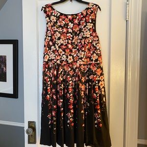 Talbots black and pink fit and flare floral dress